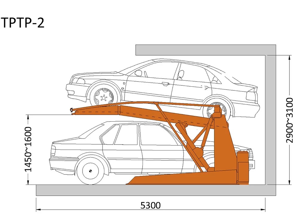 TPTP-2 TILTING PARKING LIFT ସହିତ କମ୍ ସିଲିଂ ପାର୍କିଂ ପ୍ରଭାବକୁ ବ MA ାଇବା |