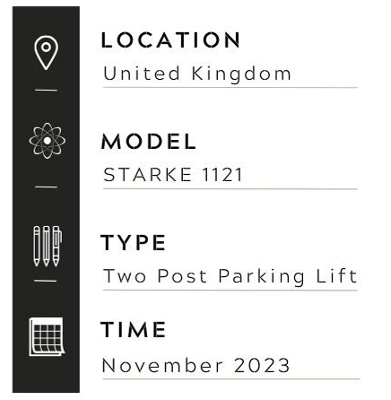 क्रांतीकारक कार साठवण सुविधा: यूके मध्ये MUTRADE STARKE 1121 दोन-पोस्ट पार्किंग लिफ्ट प्रकल्प