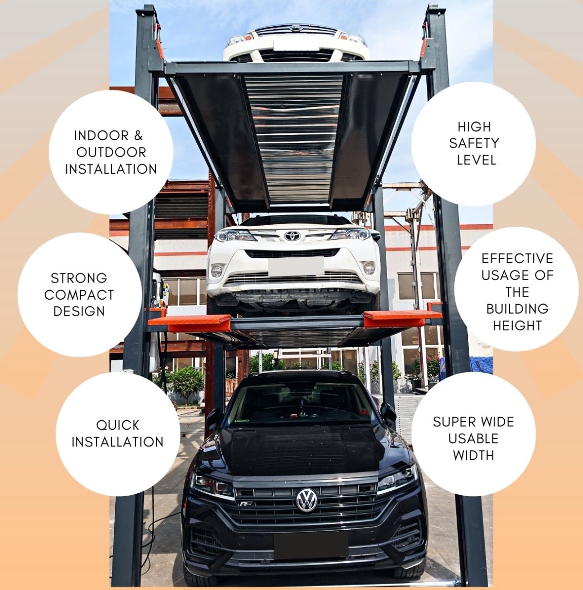 НР2525 3 compact triple parking stacker cost effective three level car lift