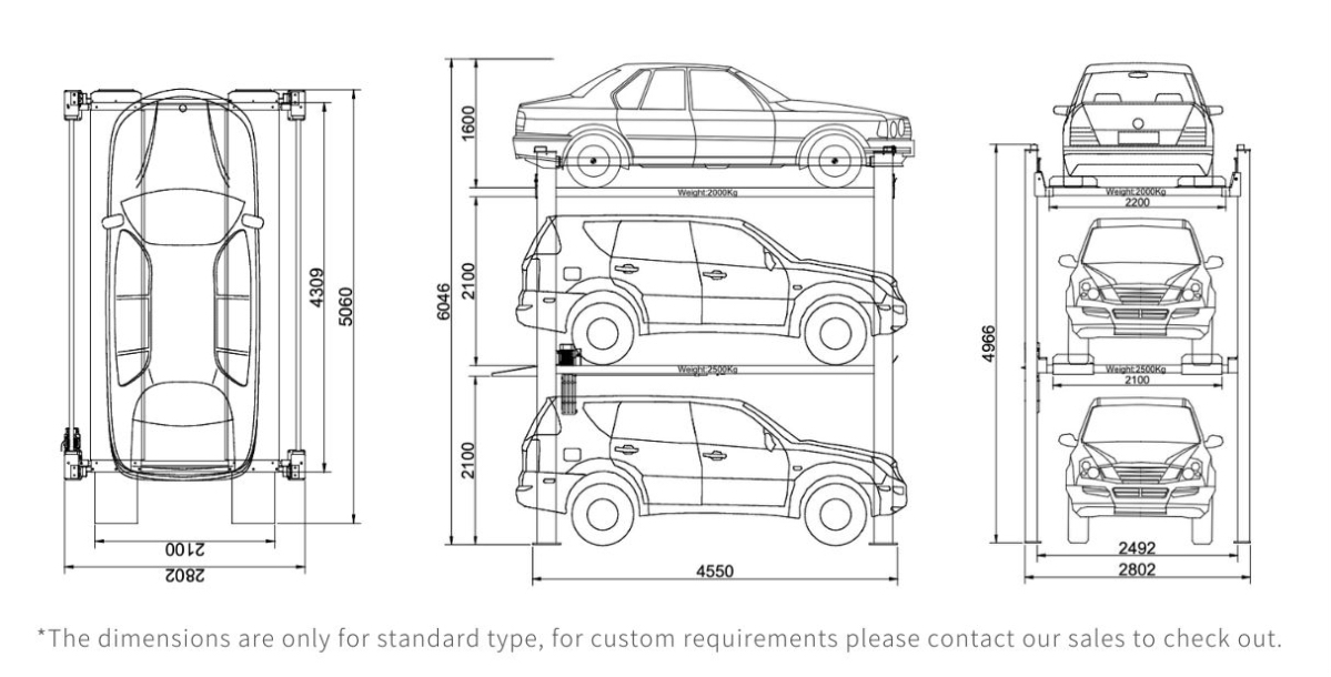 НР2525 5 kompakt Triple Parking Stacker kascht effektiv dräi Niveau Auto Lift